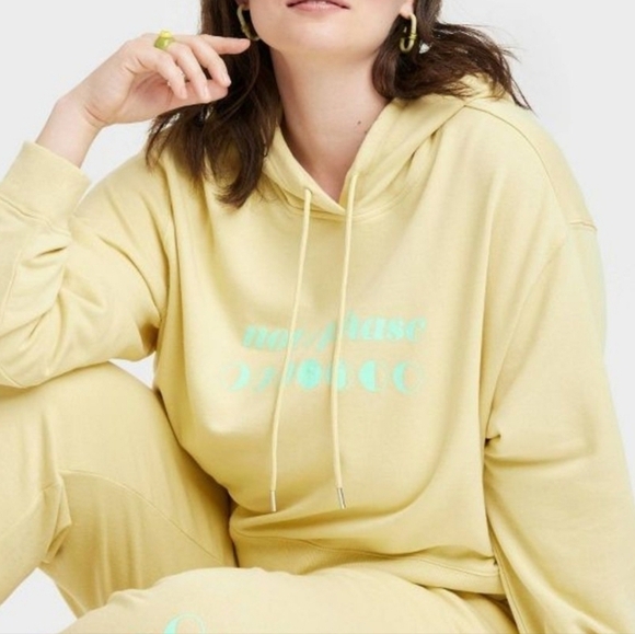 Womens Oversized Cropped Hooded Sweatshirt 'not a phase' Spring Yellow/Green - Picture 2 of 14